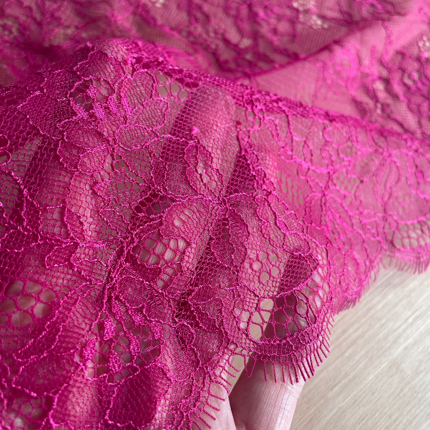 Magenta Chantilly Eyelash Lace – 25cm Wide, Double Galloon | Price per metre