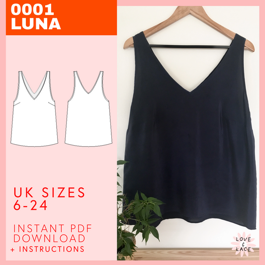 Indie Sewing Pattern | Luna V-neck top | PDF Instant Download sizes 6-24