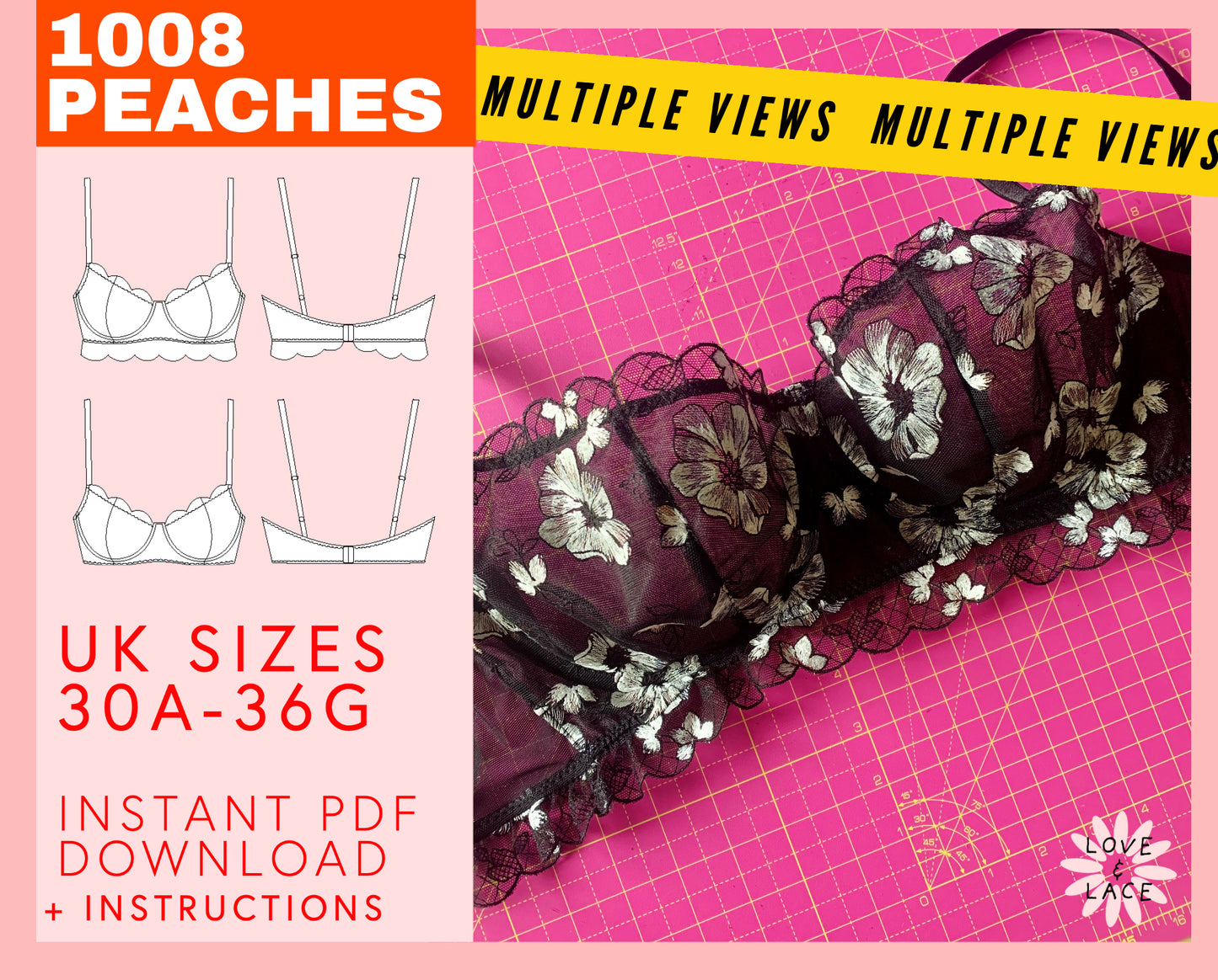 Balconette Bra Pattern | Peaches Underwired Sewing Pattern 30A-36G