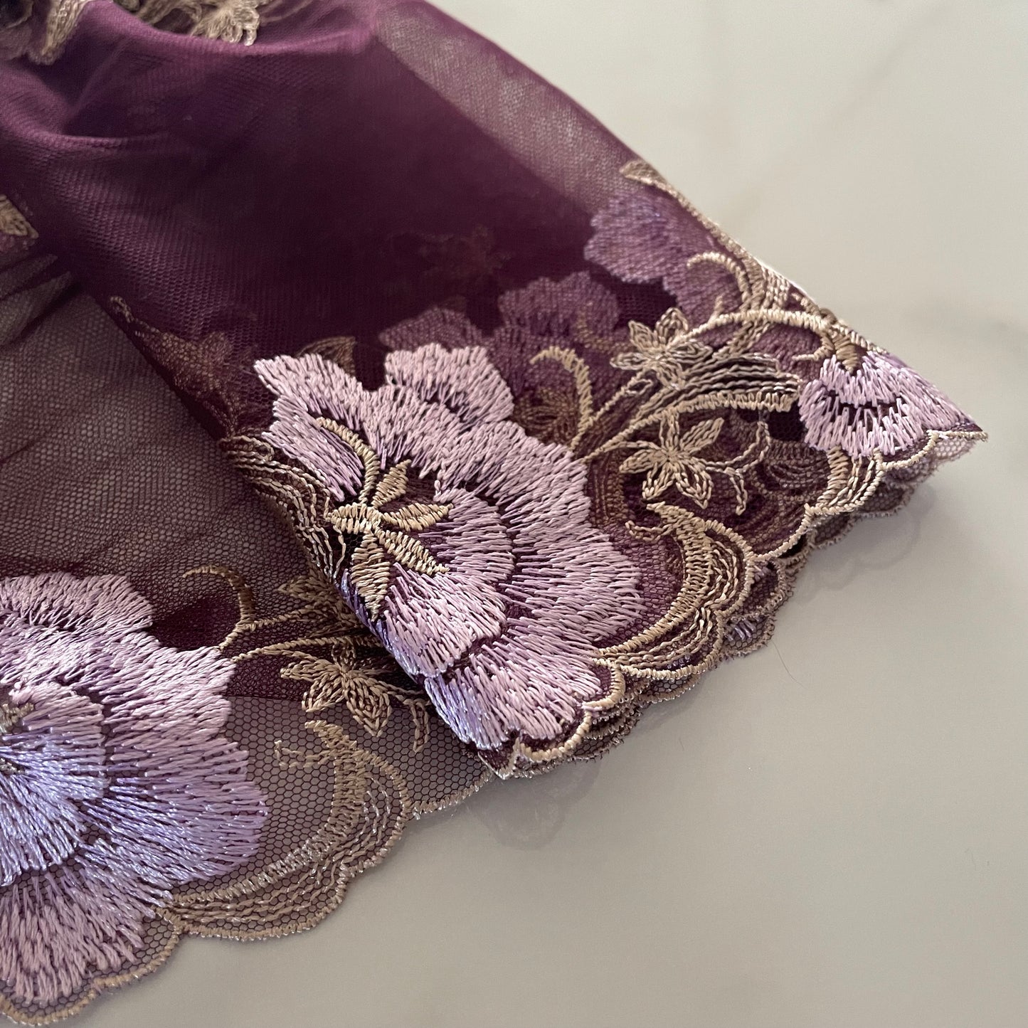 Victorian Violet 26cm Wide Embroidered Lace | Price per metre