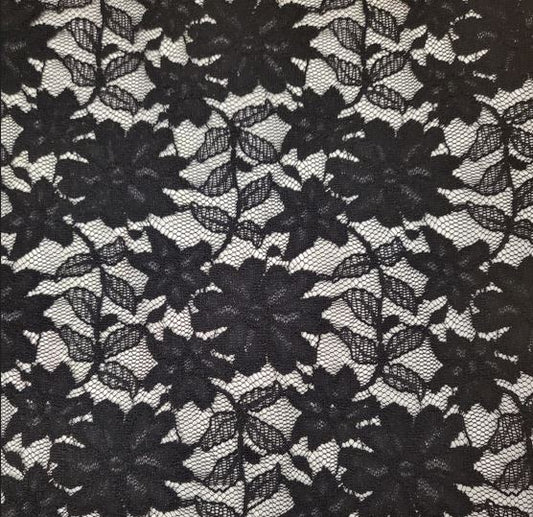 Budget All-over Black Stretch Lace | Price per half metre