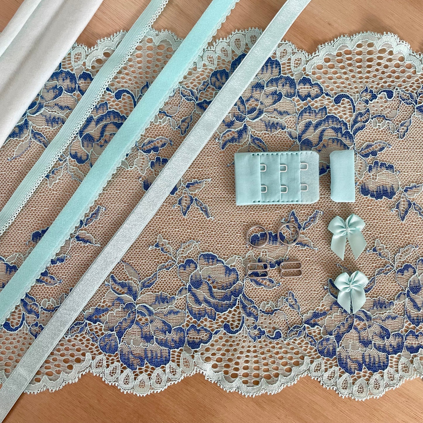 Lumi Ellie bralette and brief sewing kit with stretch lace, elastics and lingerie hardware