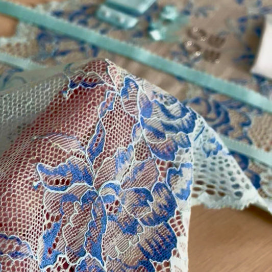 Lumi two-tone icy blue stretch lace with scalloped edges