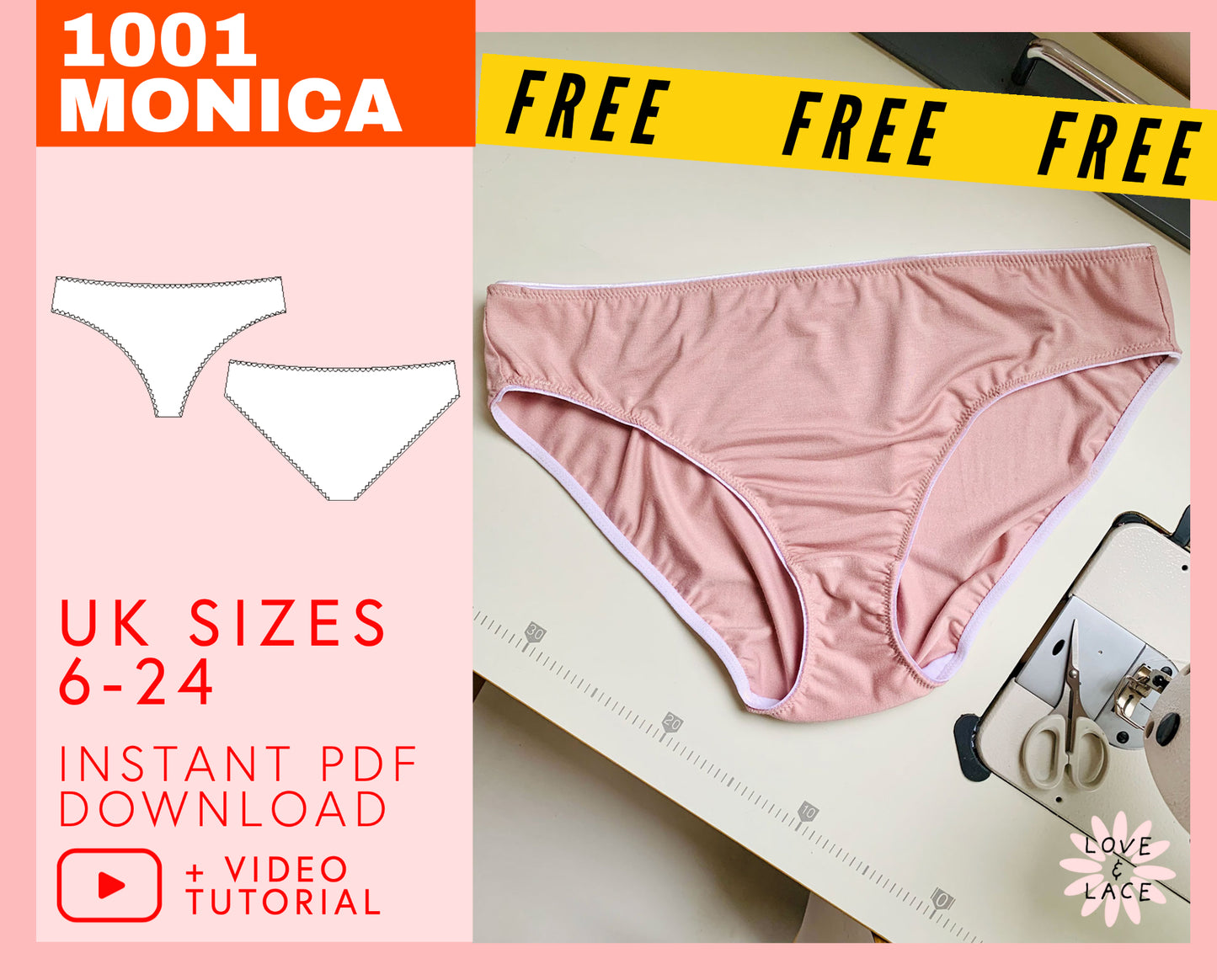 Free Classic Brief Sewing Pattern | PDF Instant Download UK sizes 6-24 | Monica