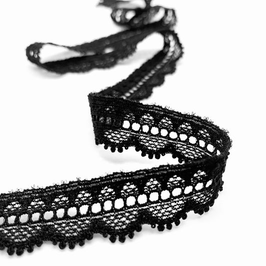 Narrow Stretch Lace Trim in Black | 1.5cm Wide | Lingerie Making Supplies | Price per metre