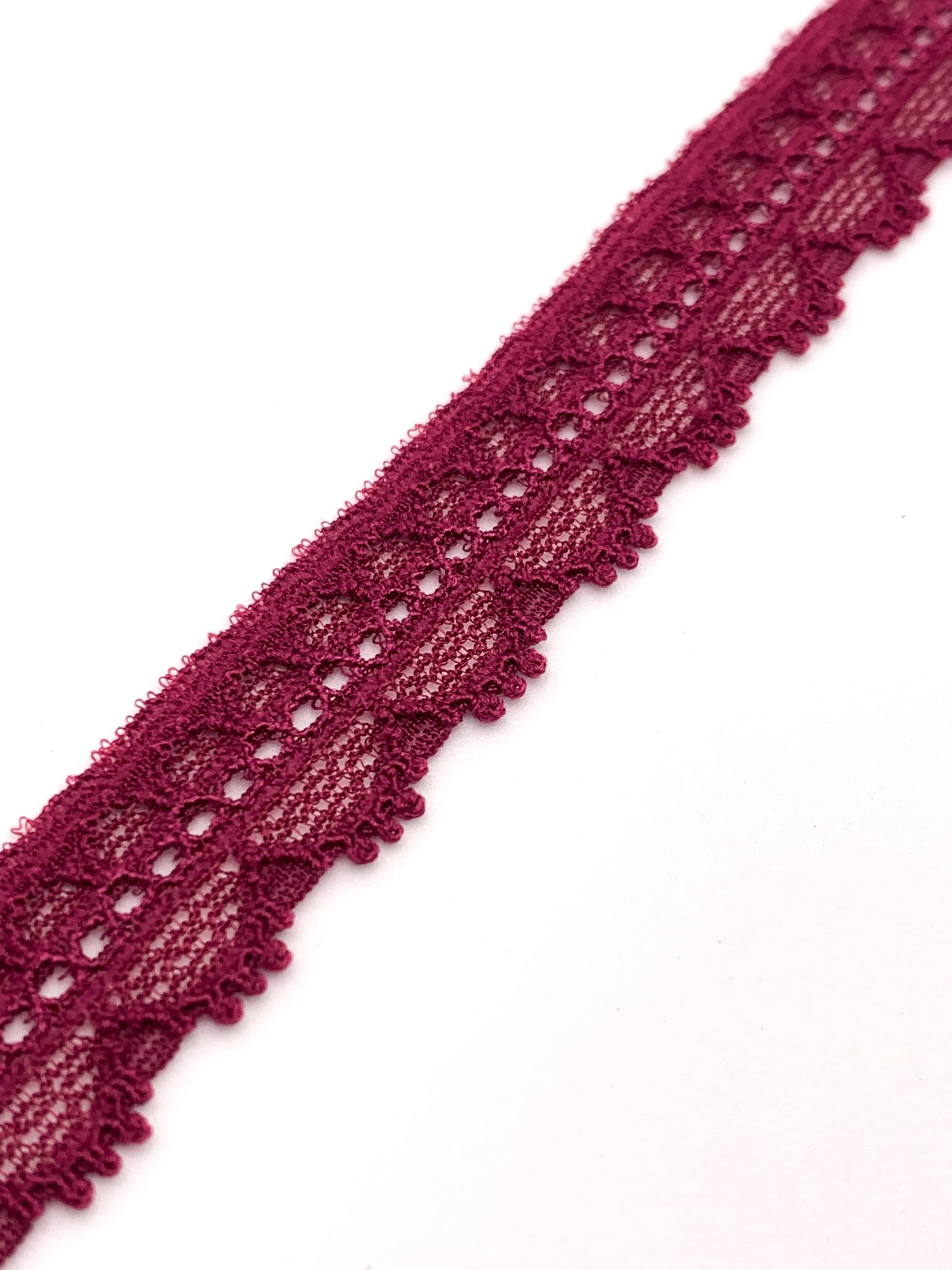 Narrow Stretch Lace Trim | 1.5cm Wide | Sangria | Price per metre