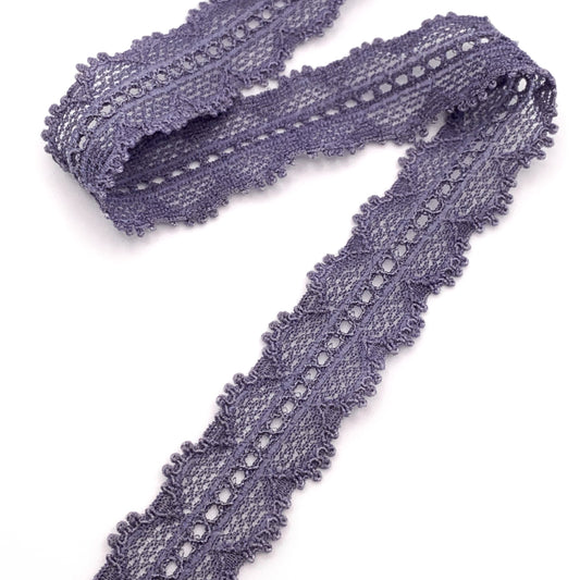 Narrow Stretch Lace Trim | 1.5cm Wide | Old Lavender | Price per metre