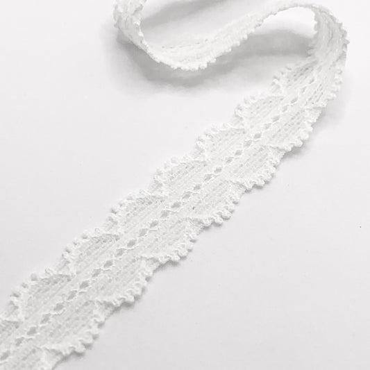 Narrow Stretch Lace Trim in White | 1.5cm Wide | Bra Making Supplies | Price per metre