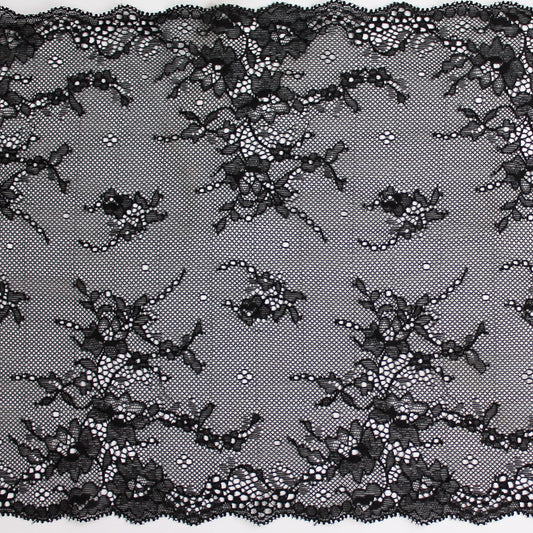 Stretch Lace Galloon |  23cm Wide | Black | Price per metre