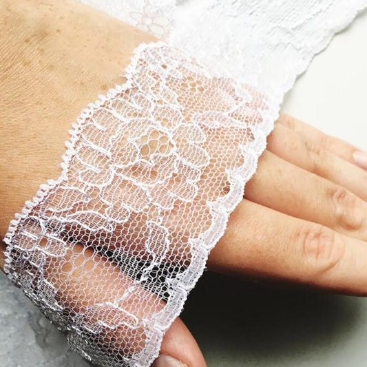 White Nottingham Floral Lace Trim | Non-stretch | Bridal Fabrics | Price per metre