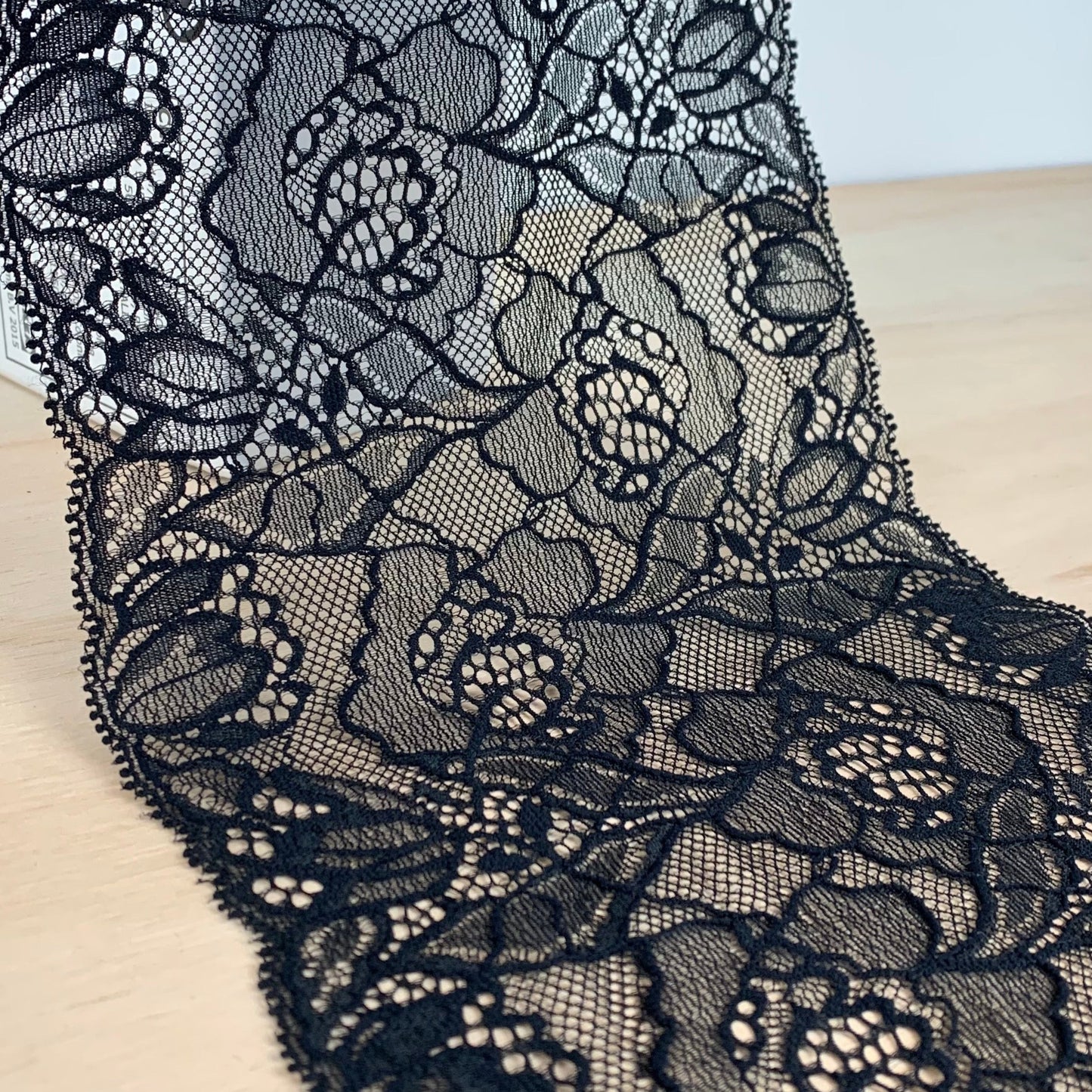 Viscose Stretch Lace Galloon |  17cm Wide | Black | Price per metre