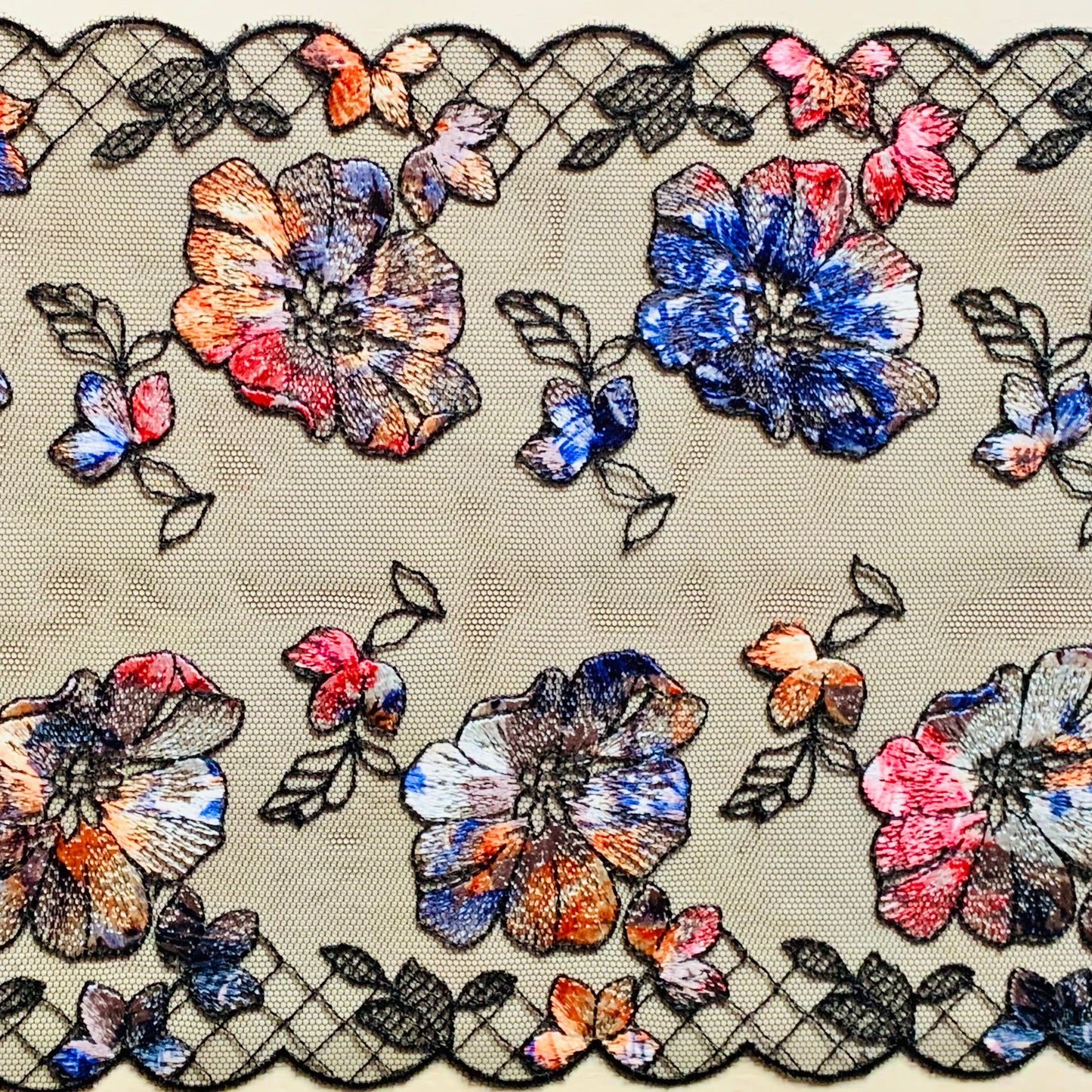 Multi-colour Floral Embroidered Galloon 18cm | Bra Making Fabrics | Price per metre