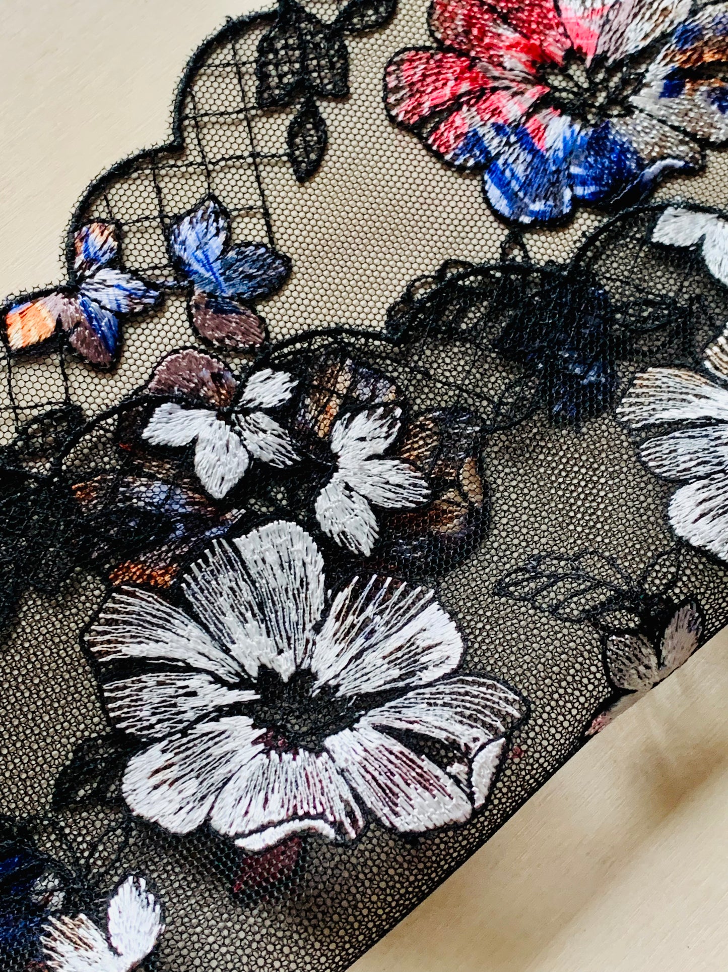 Multi-colour Floral Embroidered Galloon 18cm | Bra Making Fabrics | Price per half metre