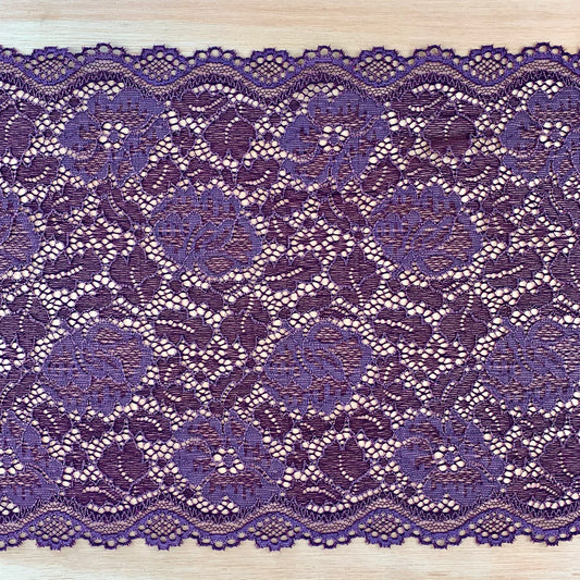 Organic Cotton Stretch Lace Galloon |  23cm Wide | Plum | Price per metre