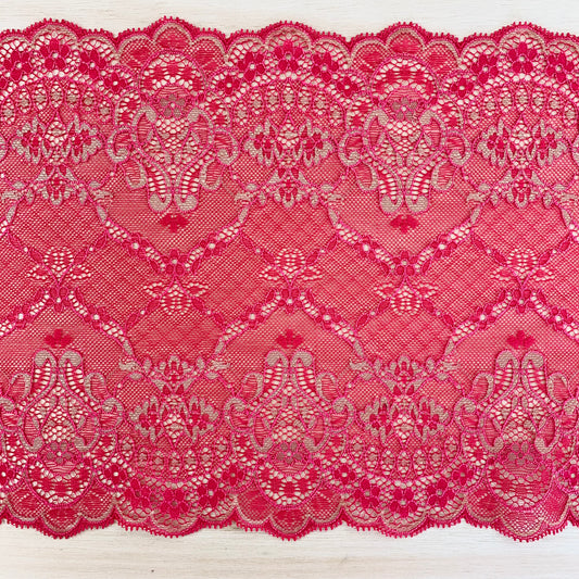 Viscose Stretch Lace Galloon |  23cm Wide | Raspberry | Price per metre