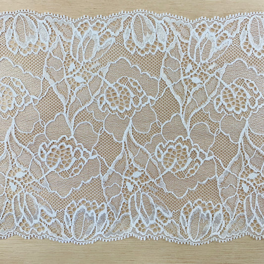 Viscose Stretch Lace Galloon |  17cm Wide | White | Price per metre