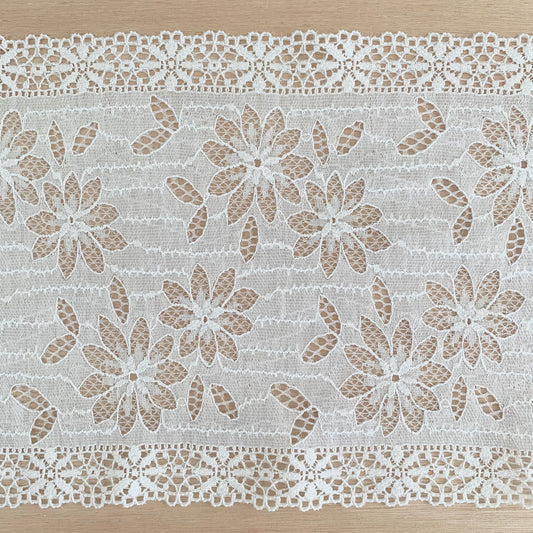 Cotton Stretch Lace Galloon |  16cm Wide | White | Price per metre