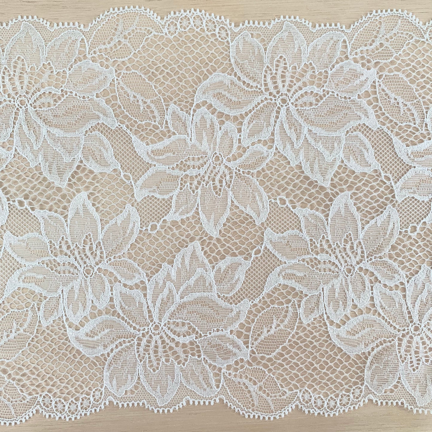 Floral Stretch Lace Galloon |  18cm Wide | White | Price per metre