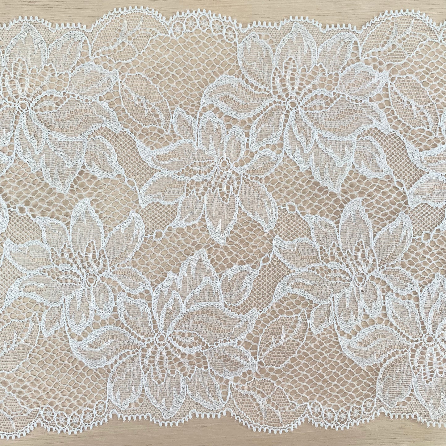 Floral Stretch Lace Galloon |  18cm Wide | White | Price per metre