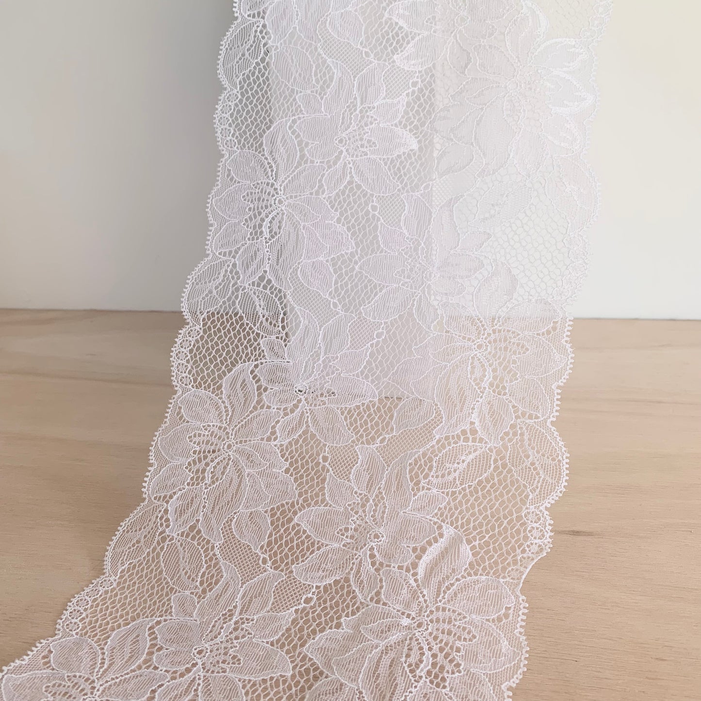 Floral Stretch Lace Galloon |  18cm Wide | White | Price per metre