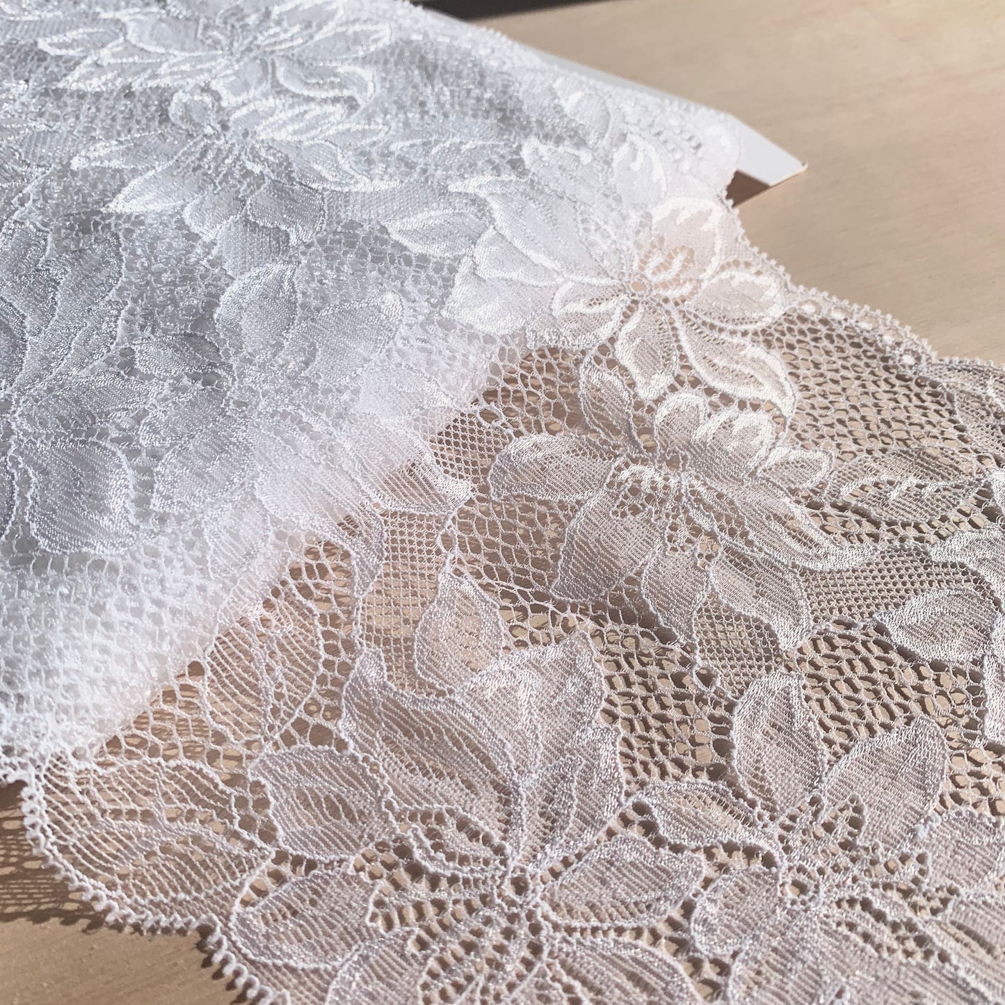 Floral Stretch Lace Galloon |  18cm Wide | White | Price per metre