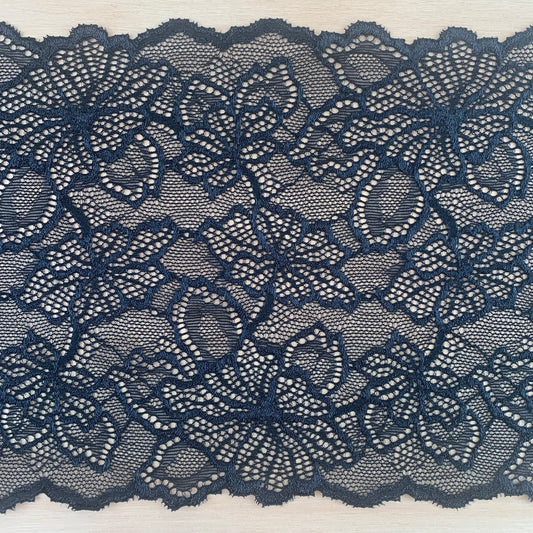 Cotton Stretch Lace Galloon |  16cm Wide | Black | Price per metre