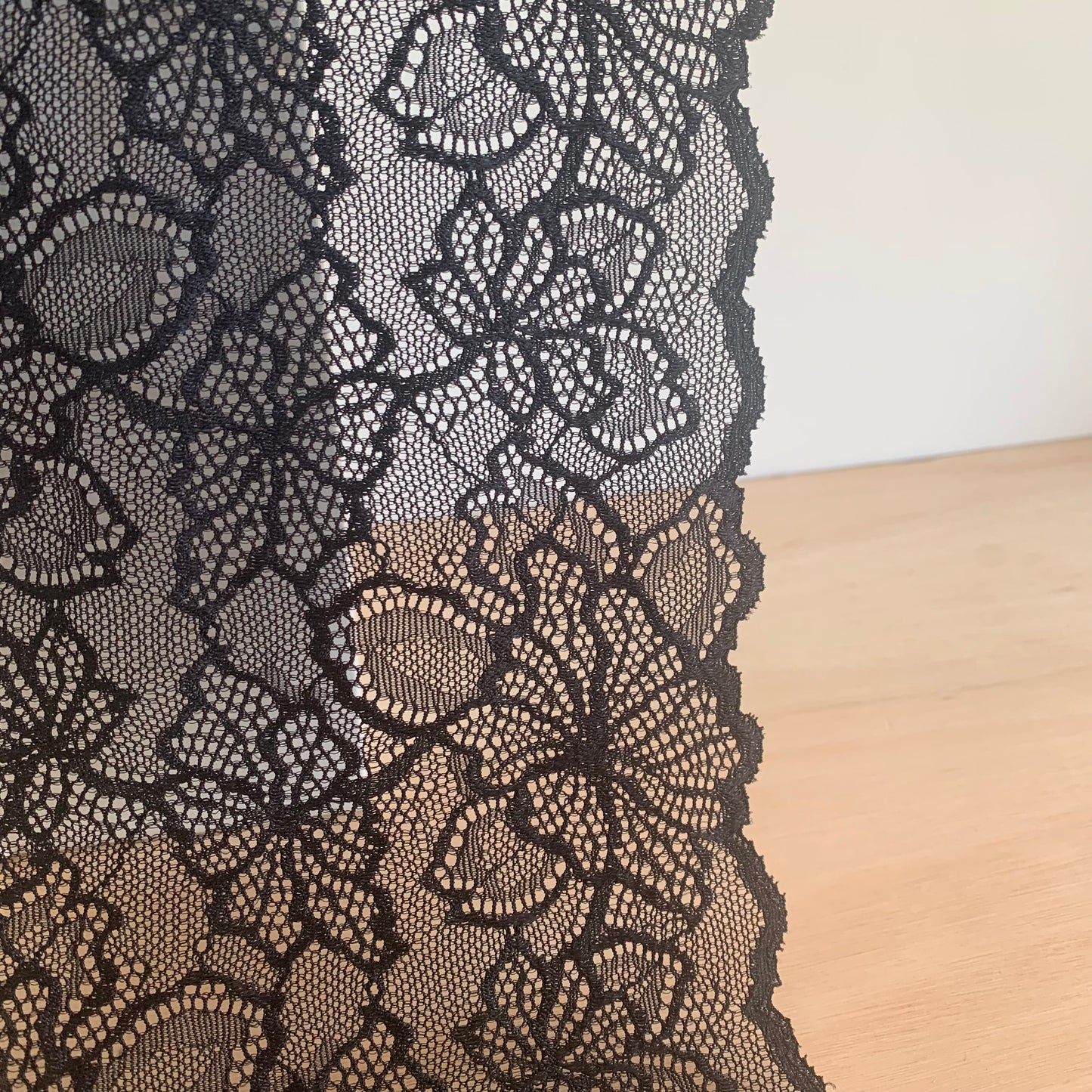Cotton Stretch Lace Galloon |  16cm Wide | Black | Price per metre
