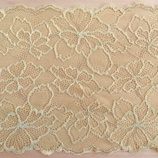 Cotton Stretch Lace Galloon |  16cm Wide | Gold | Price per metre