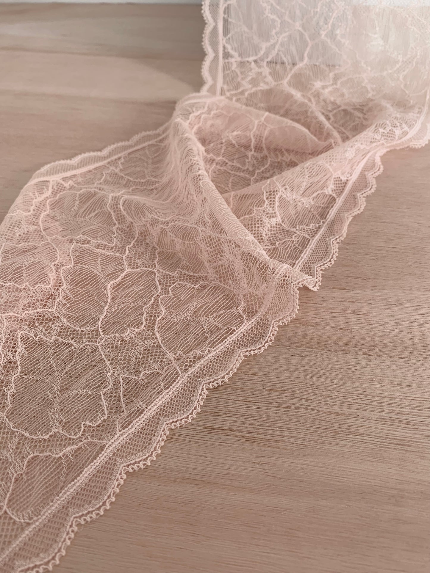 Delicate Stretch Lace Galloon |  17cm Wide | Magnolia Pink | Price per metre