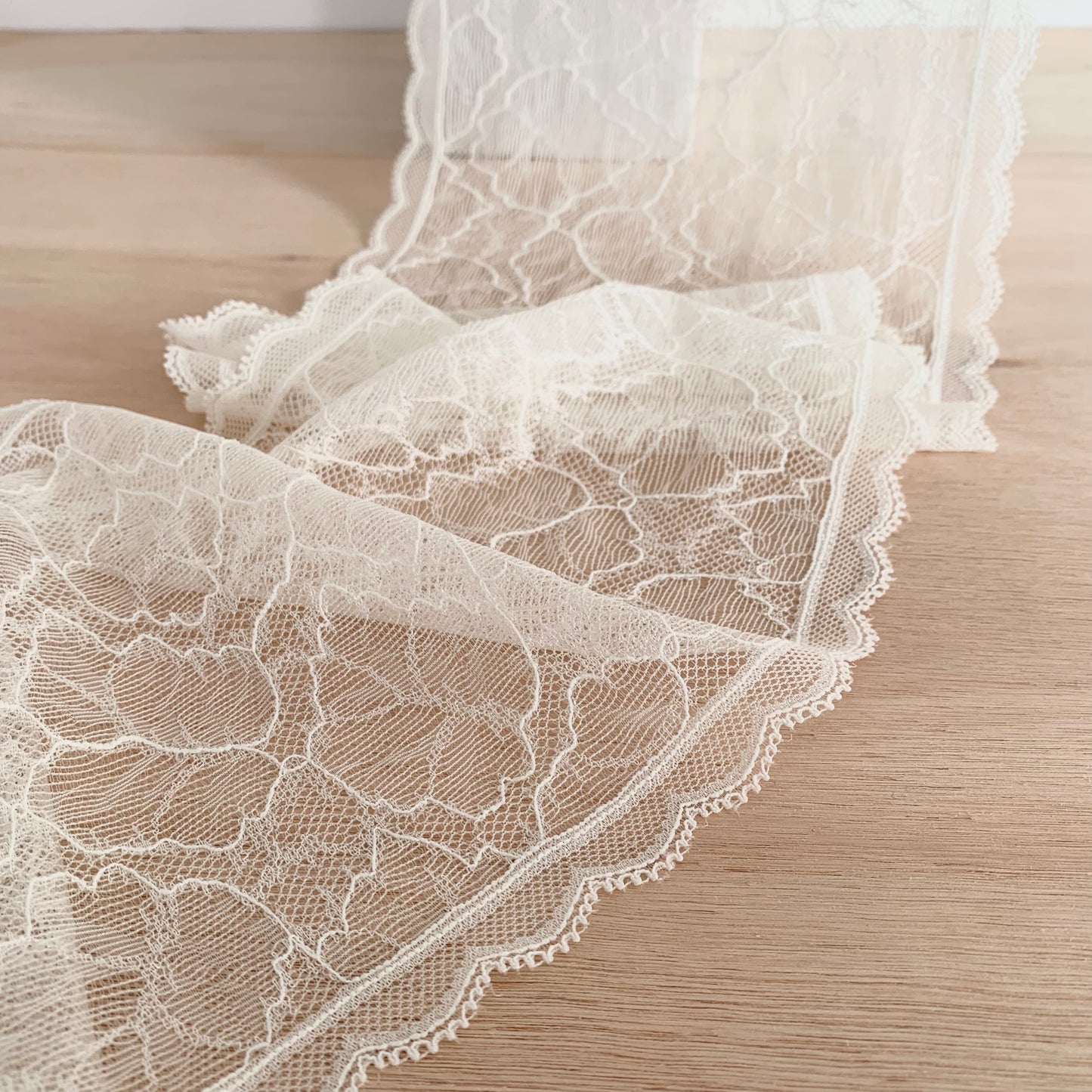 Delicate Stretch Lace Galloon |  17cm Wide | Milky White | Price per metre