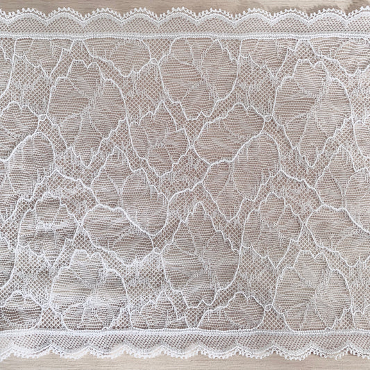 Delicate Stretch Lace Galloon | 17cm Wide | White | Price per metre