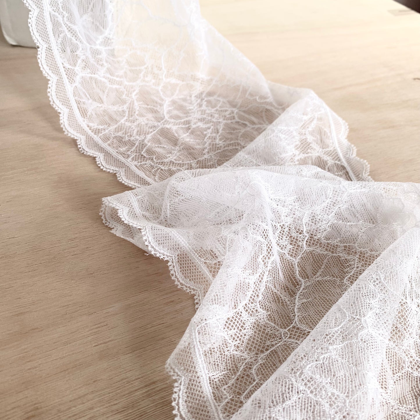 Delicate Stretch Lace Galloon |  17cm Wide | White | Price per metre