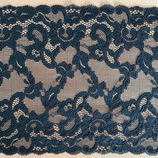 Cotton Stretch Lace Galloon |  23cm Wide | Black | Price per metre