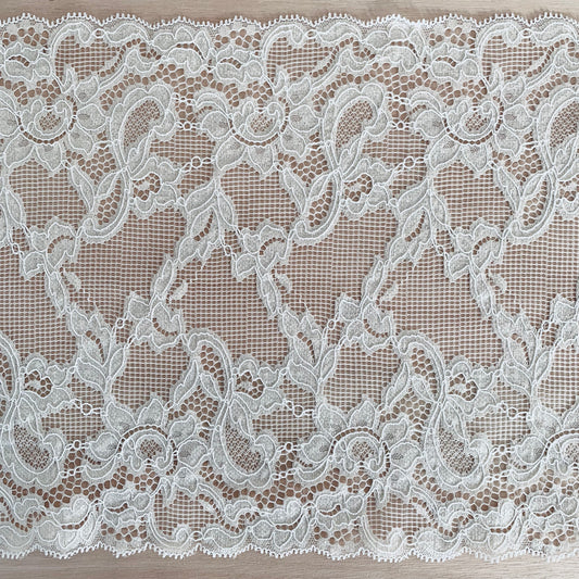 Cotton Stretch Lace Galloon |  23cm Wide | Ivory | Price per metre