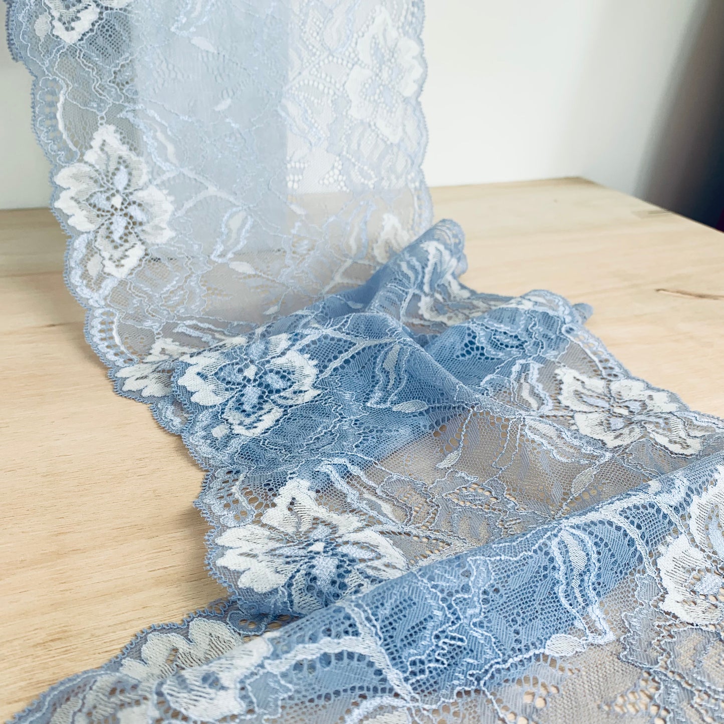 Cotton Stretch Lace Galloon |  23cm Wide | Sky Blue | Price per metre