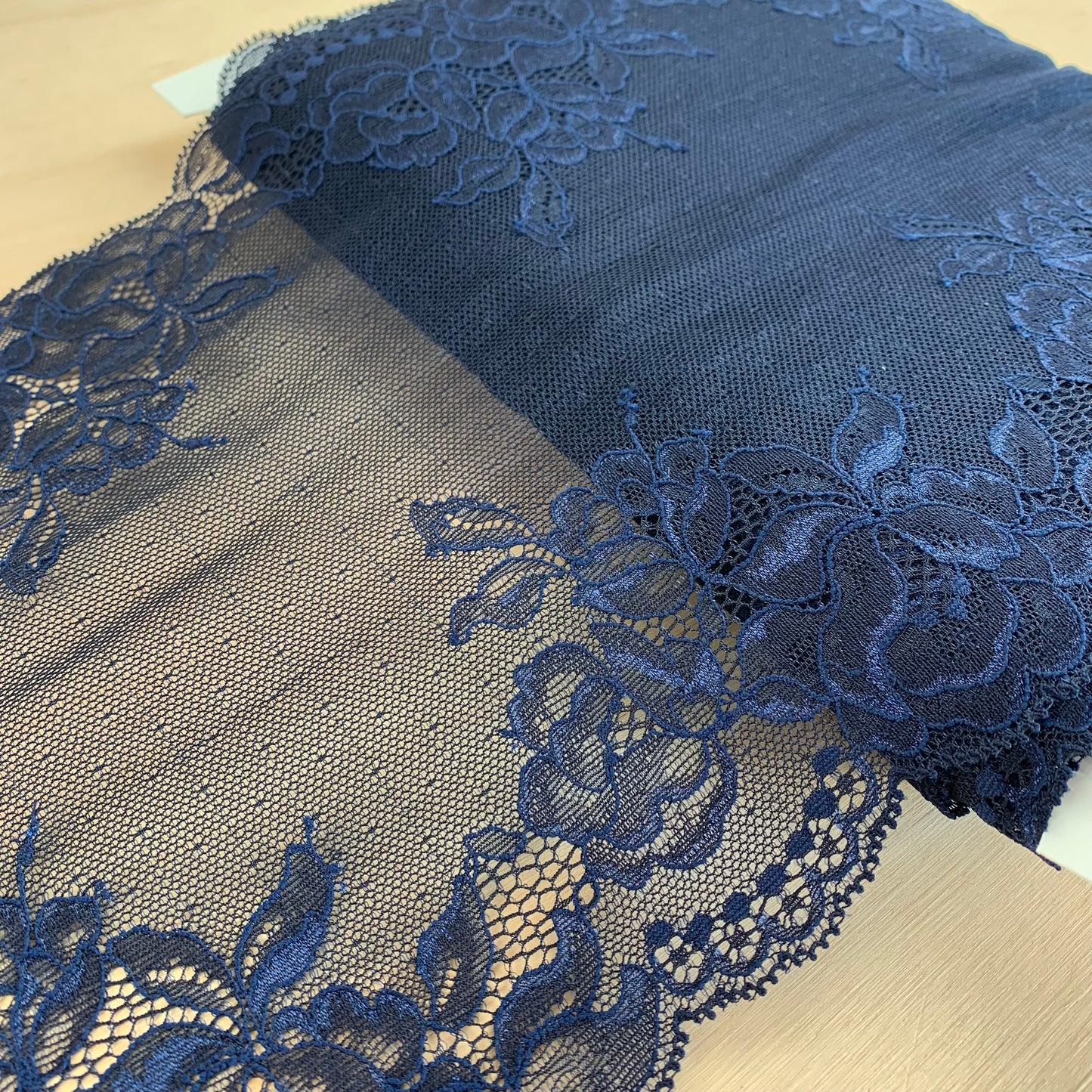 Cotton Stretch Lace Galloon |  24cm Wide | Navy | Price per metre