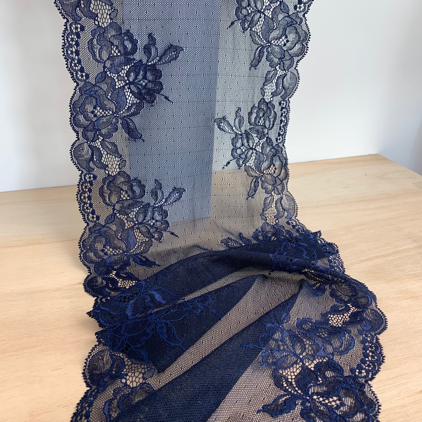 Cotton Stretch Lace Galloon |  24cm Wide | Navy | Price per metre