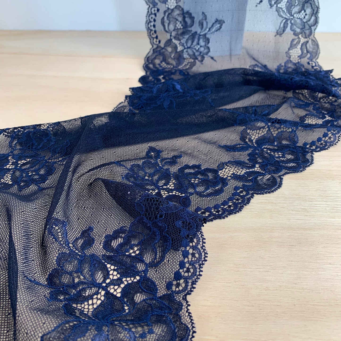 Cotton Stretch Lace Galloon |  24cm Wide | Navy | Price per metre