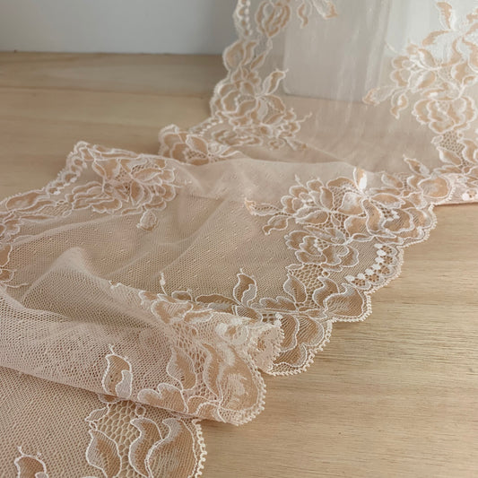Cotton Stretch Lace Galloon |  24cm Wide | Warm Beige | Price per metre