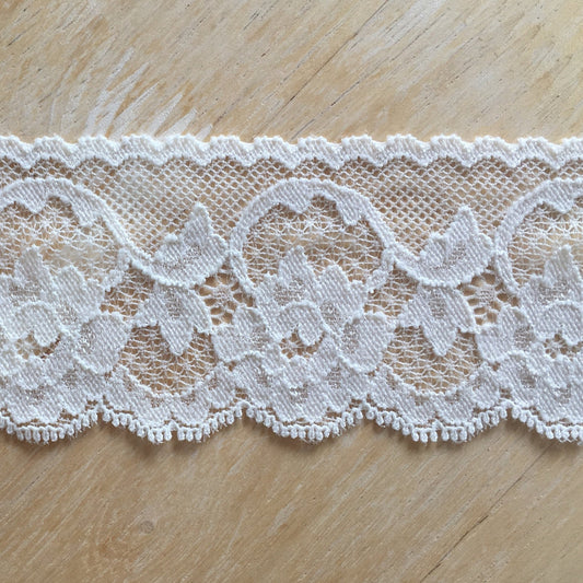 Stretch Lace Trim | 5cm Wide | Ivory/Cream | Floral Lingerie Sewing Supplies | Price per metre