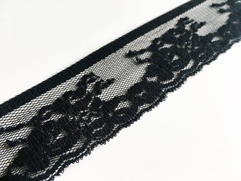 Floral Lace Trim | Black or white 34mm Wide | Lingerie sewing & bra making supplies | Price per metre