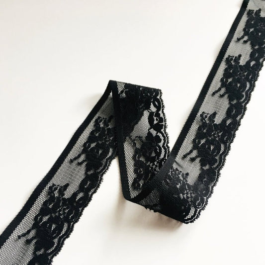 Floral Lace Trim | Black or white 34mm Wide | Lingerie sewing & bra making supplies | Price per metre