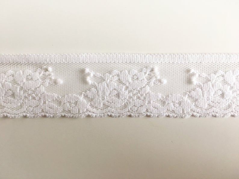 Floral Lace Trim | Black or white 34mm Wide | Lingerie sewing & bra making supplies | Price per metre