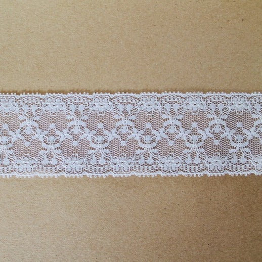 Rigid Nottingham Lace Trim by the Metre | 4.5cm wide | White floral lace | Lingerie Sewing Supplies | Price per metre