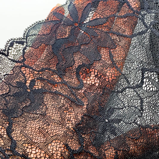 Organic Cotton Stretch Lace Galloon |  22.5cm Wide | Black | Price per metre