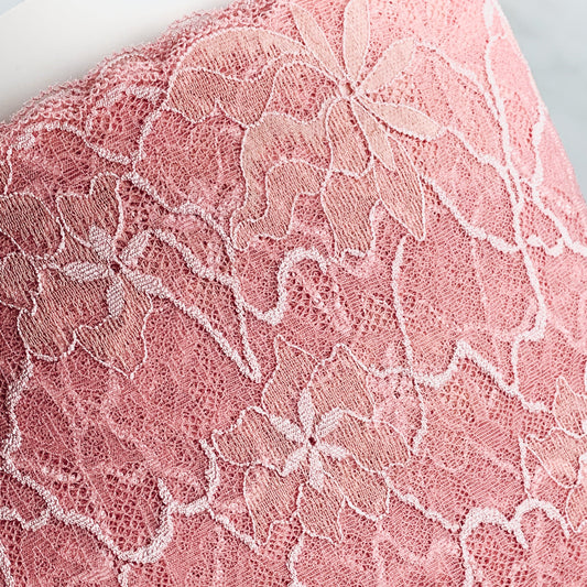 Organic Cotton Stretch Lace Galloon |  22.5cm Wide | Pink | Price per metre