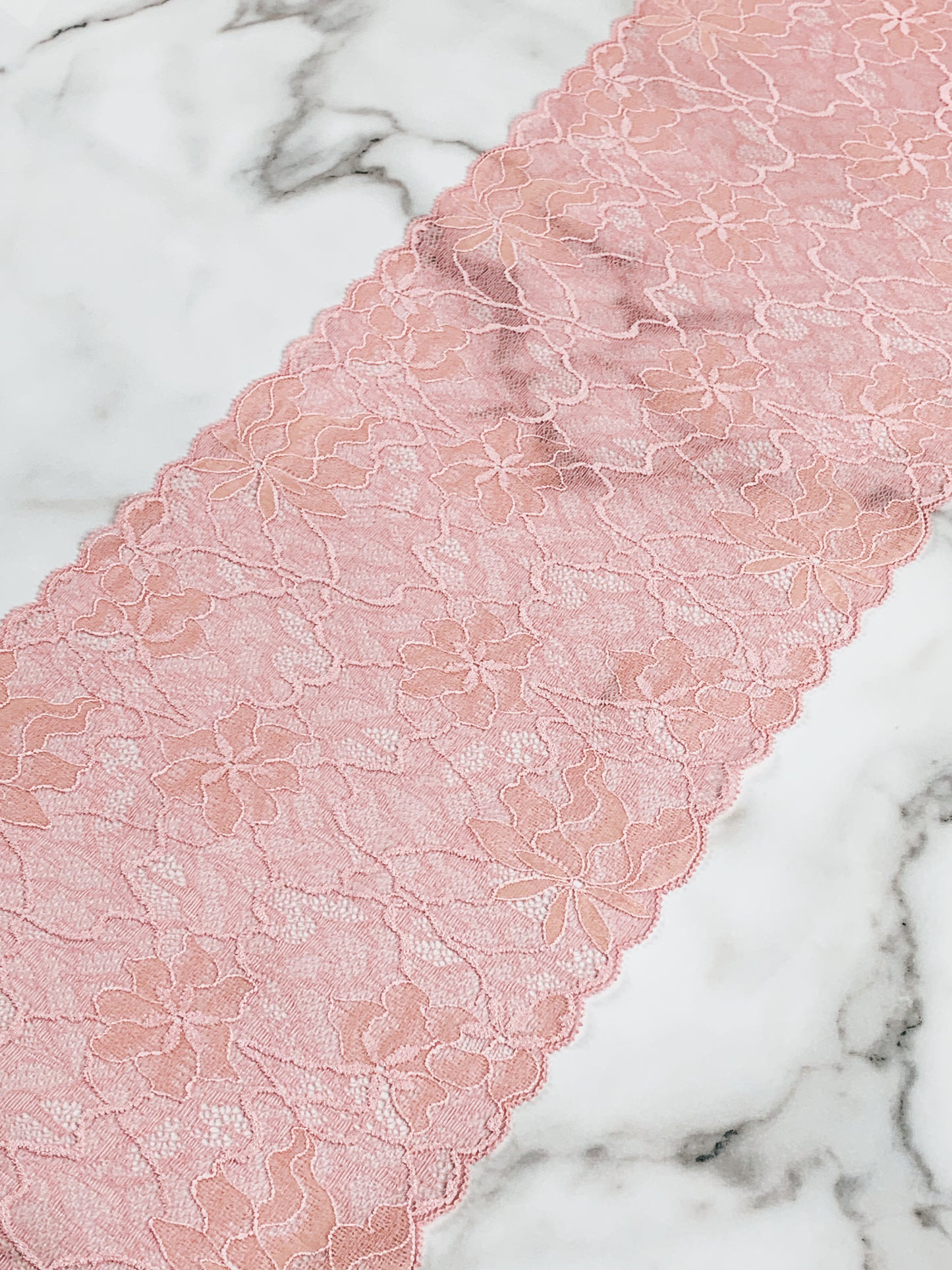 Organic Cotton Stretch Lace Galloon |  22.5cm Wide | Pink | Price per metre